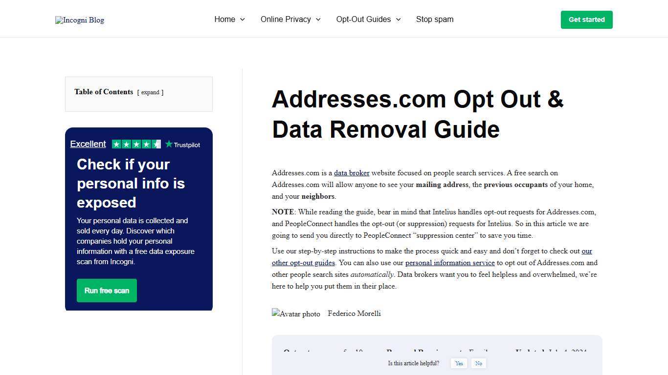 Addresses.com Opt Out & Data Removal Guide [2026] Incogni
