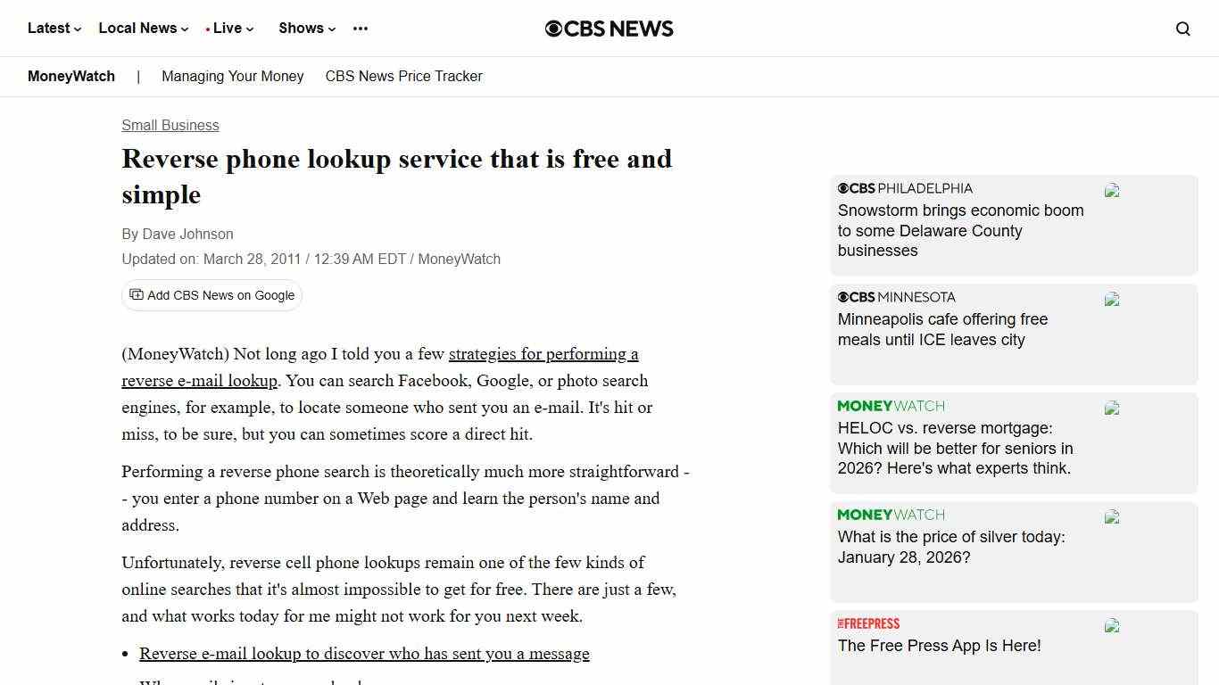 Reverse phone lookup service that is free and simple - CBS News